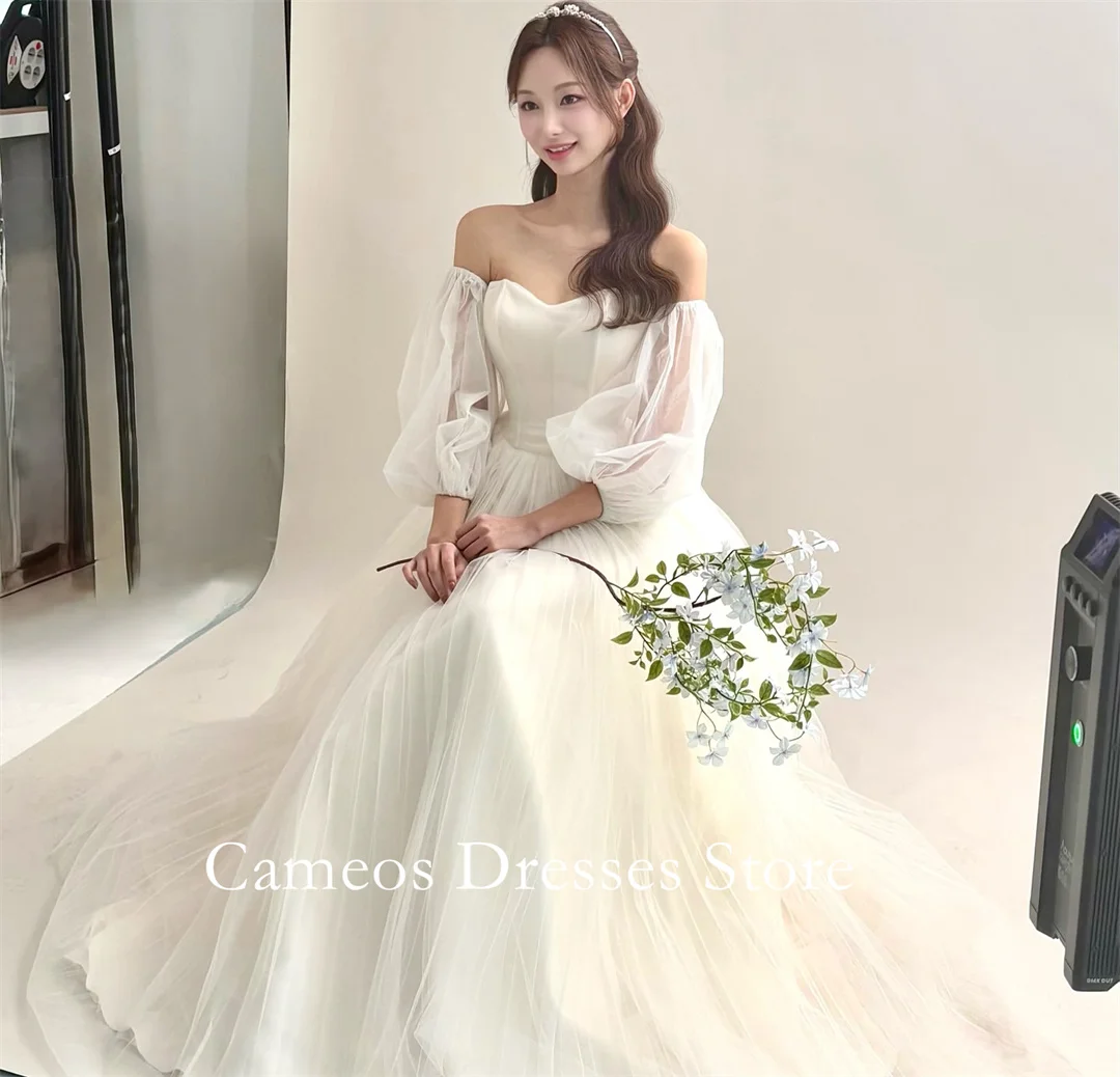 SONDR Customized Sweetheart Ivory A-Line Corset Wedding Dresses Tulle Puffy Sleeves Korea Brides Gowns Women Bridal Dresses