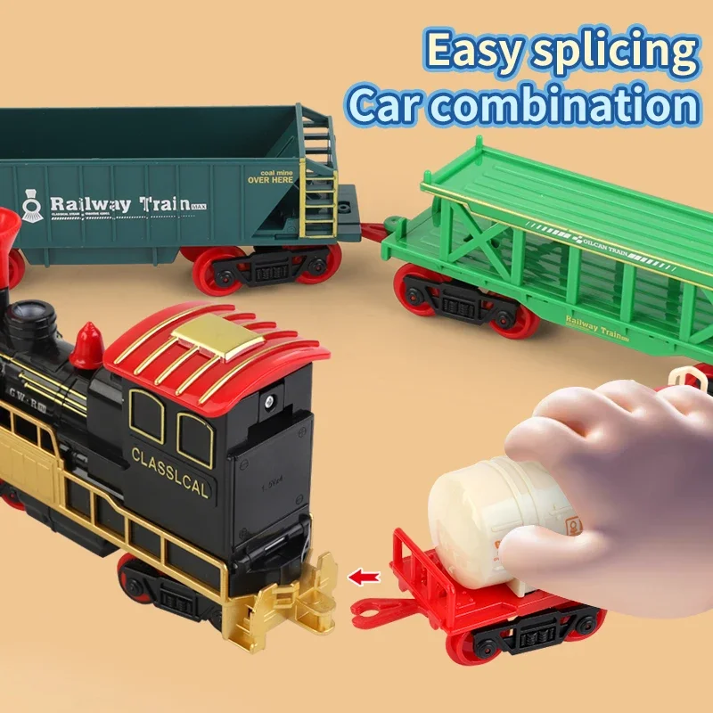 Retro RC Train Remote Control Electric Railway Track Train with Sound Smoke Spray Locomotive Vehicle Model Kid Christmas Gifts - view 5