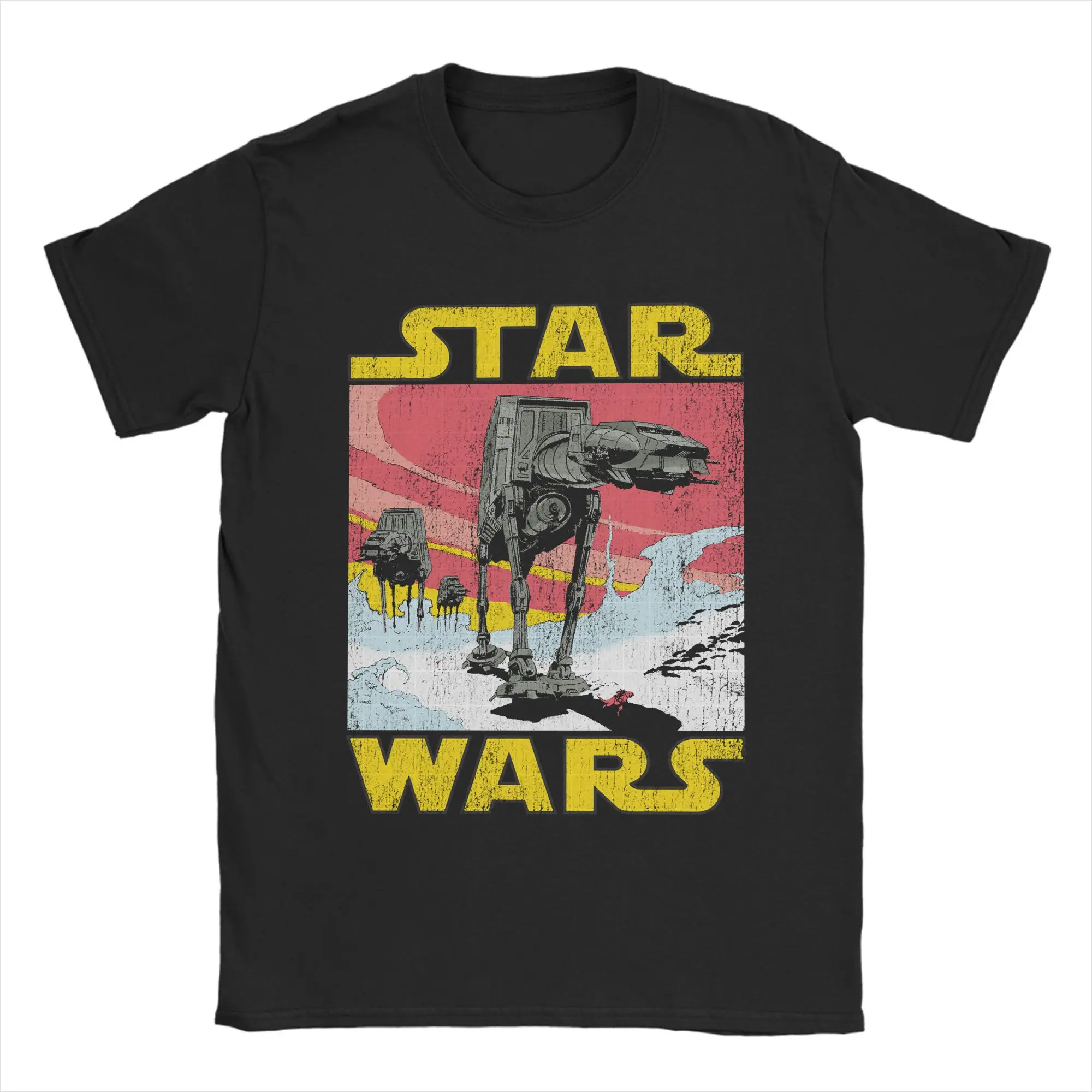 

Винтажные футболки «Звездные войны» AT-AT, хлопковая одежда унисекс, забавный круглый вырез с коротким рукавом