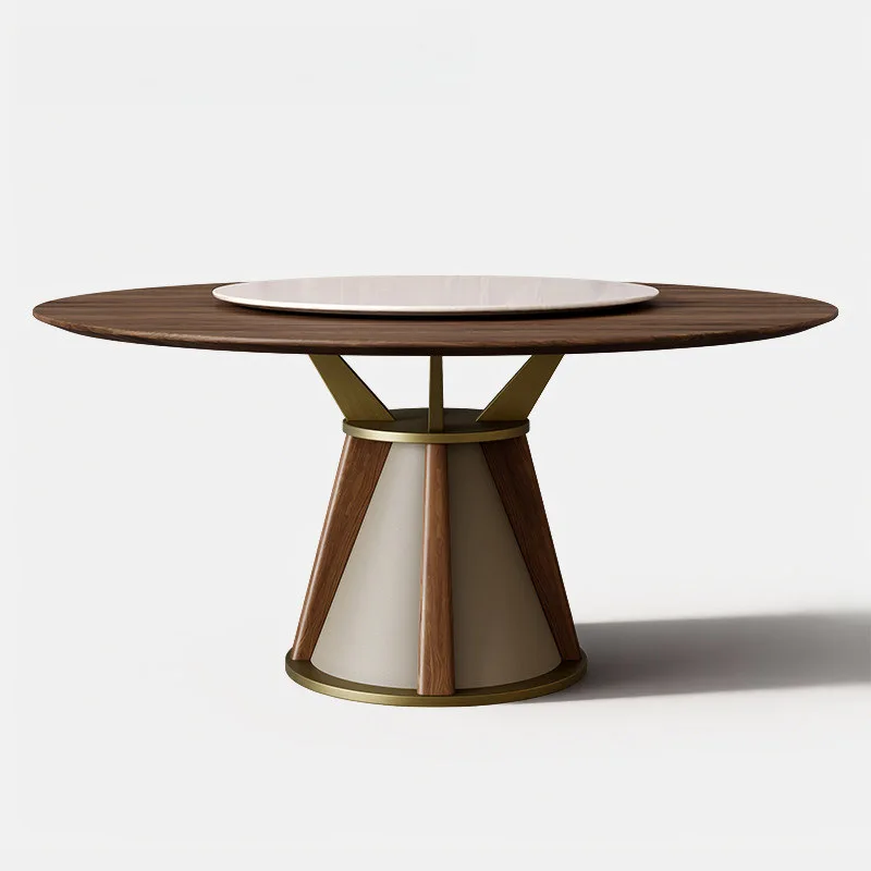 Light luxury medieval style, North American black walnut, solid wood dining table, high-end round dining table