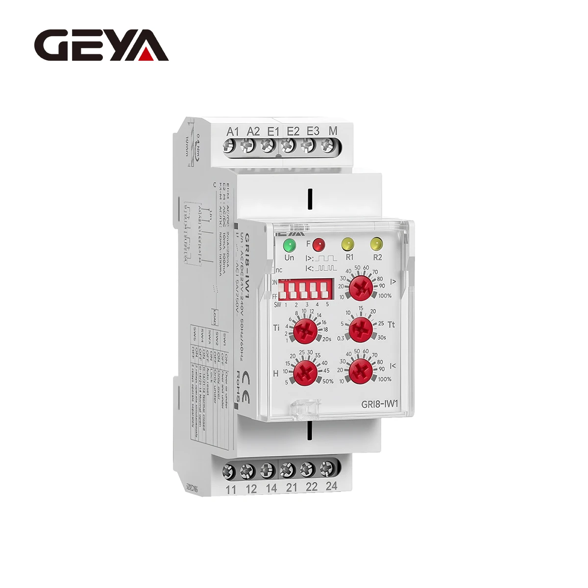 GEYA Intelligent Monitoring Current Relay Dual Contact AC220V AC/DC 24V-240V Overcurrent Protection Control Current Adjustable