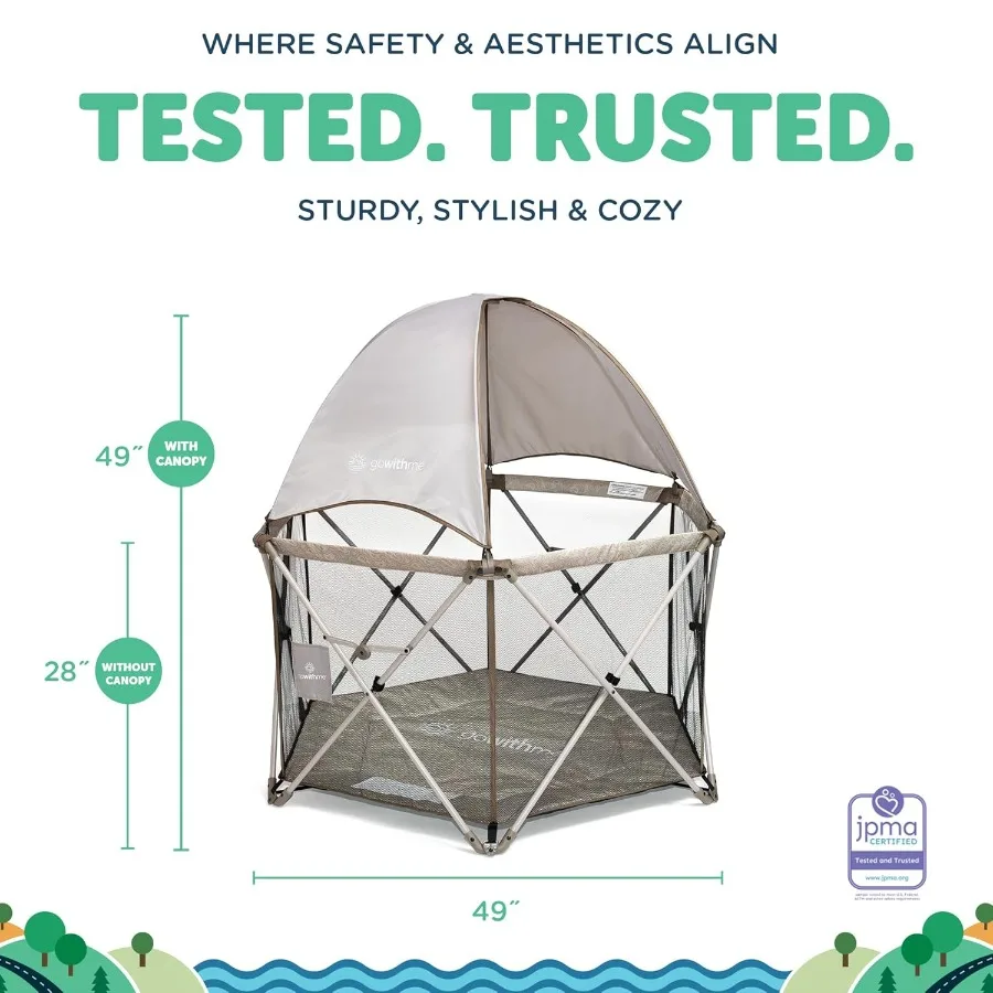 Go with Me Eclipse Deluxe Portable Playard Playpen Sun Canopy Indoor and Outdoor Ultra Padded Nylon Floor Sandstone