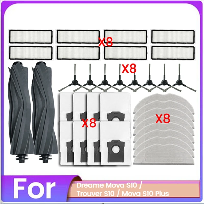 34PCS Brush Dust Bag Filter Mop Cloth Set For Dreame Mova S10 Trouver S10 Mova S10 Plus Vacuum Replacement Parts