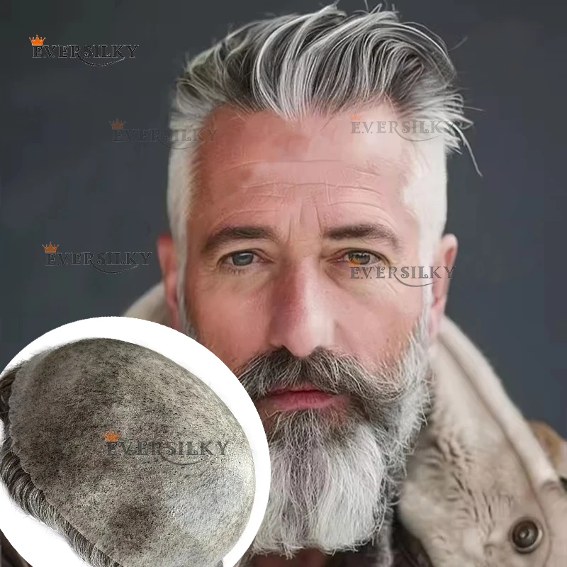 1b50 1b80 1B40 رمادي 0.1 مللي متر بولي Men الرجال الشعر المستعار كامل رقيقة الجلد الهندي الشعر البشري الرجال كابيلر الاصطناعية براون شقراء هيربيسي رجل شعر مستعار #1