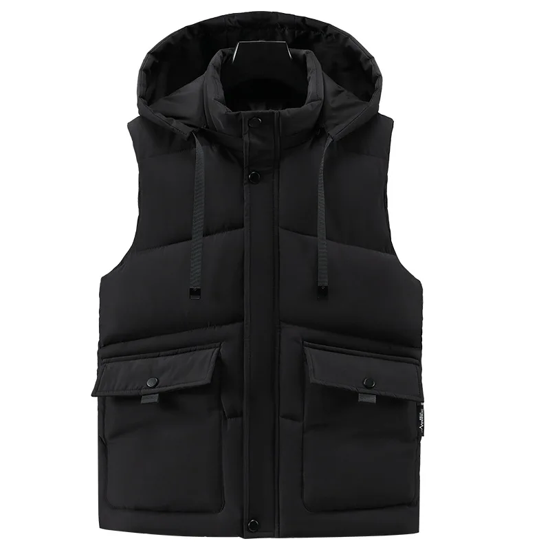 2025 جديد رجل القطن سترة دافئة جاكيت بلا إكمام صدرية الموضة غير رسمية الشتاء الخريف غطاء محرك السيارة للانفصال #5