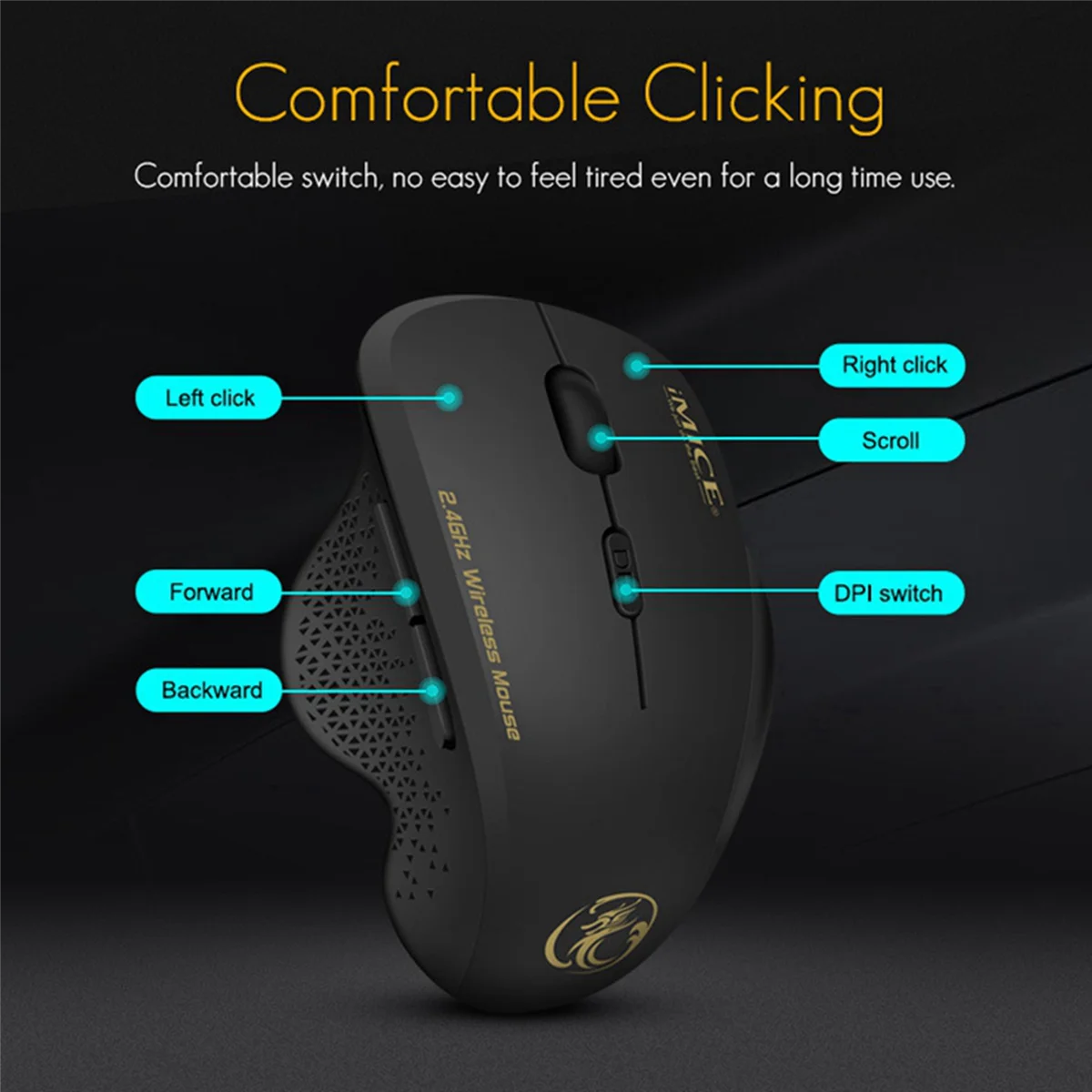 Mouse Ergonômico Sem Fio, 6 Teclas, LED, 1600 DPI, Carregamento de Computador, Ratos Gamer para Jogo FPS, 2 Pcs