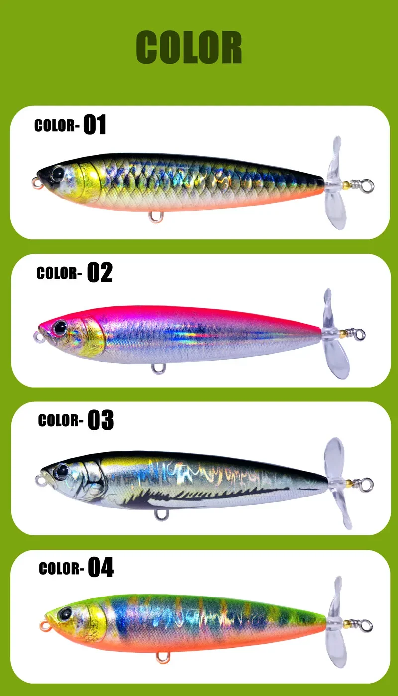 GREENSPIDE Propeller Bleistift Topwater Angeln Köder 95mm 12,5g Bass Fishing Tackle Angeln Zubehör Salzwasser Lockt Fisch Köder – Detail 9
