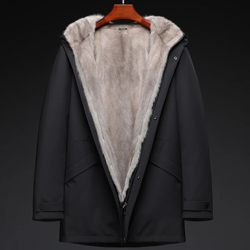 Men's Fur Parka Luxury Winter Real Fur Parkas Hooded Fur Coat Men Clothing Mink Fur Liner Detachable Jackets Mid-length Jaquetas