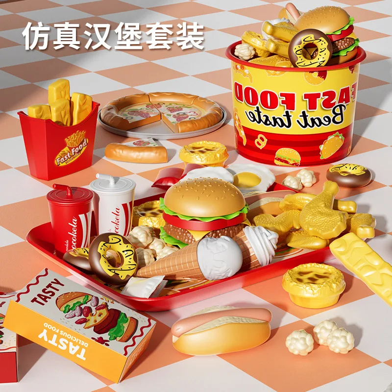 Set Simulatie Maken Hamburger Pizza Frietjes Fantasiespel Voedsel Koken Snijspel Montessori Interactief Kind Keuken Speelgoed Cadeau