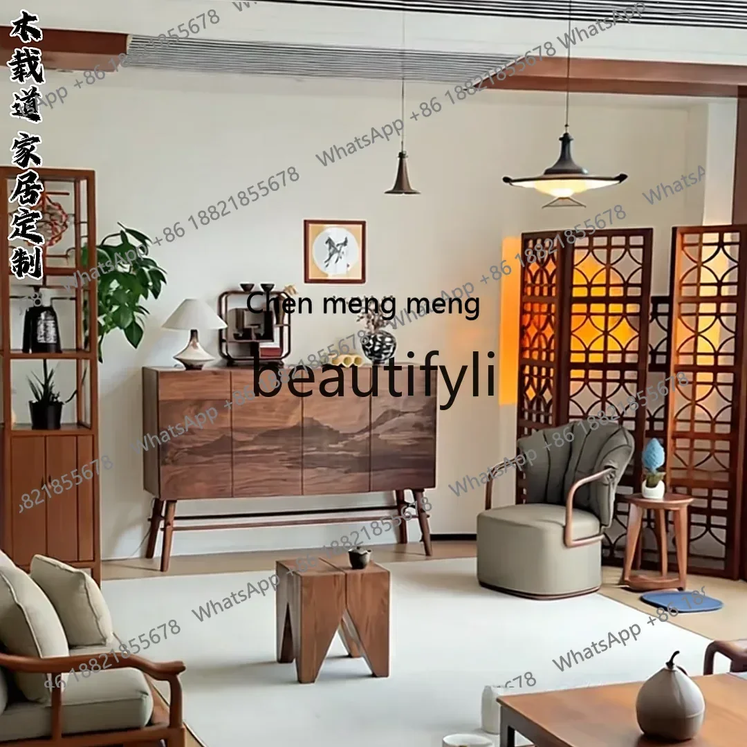 

P178 New Chinese North American black walnut dining side cabinet storage cabinet solid wood, simple side cabinet