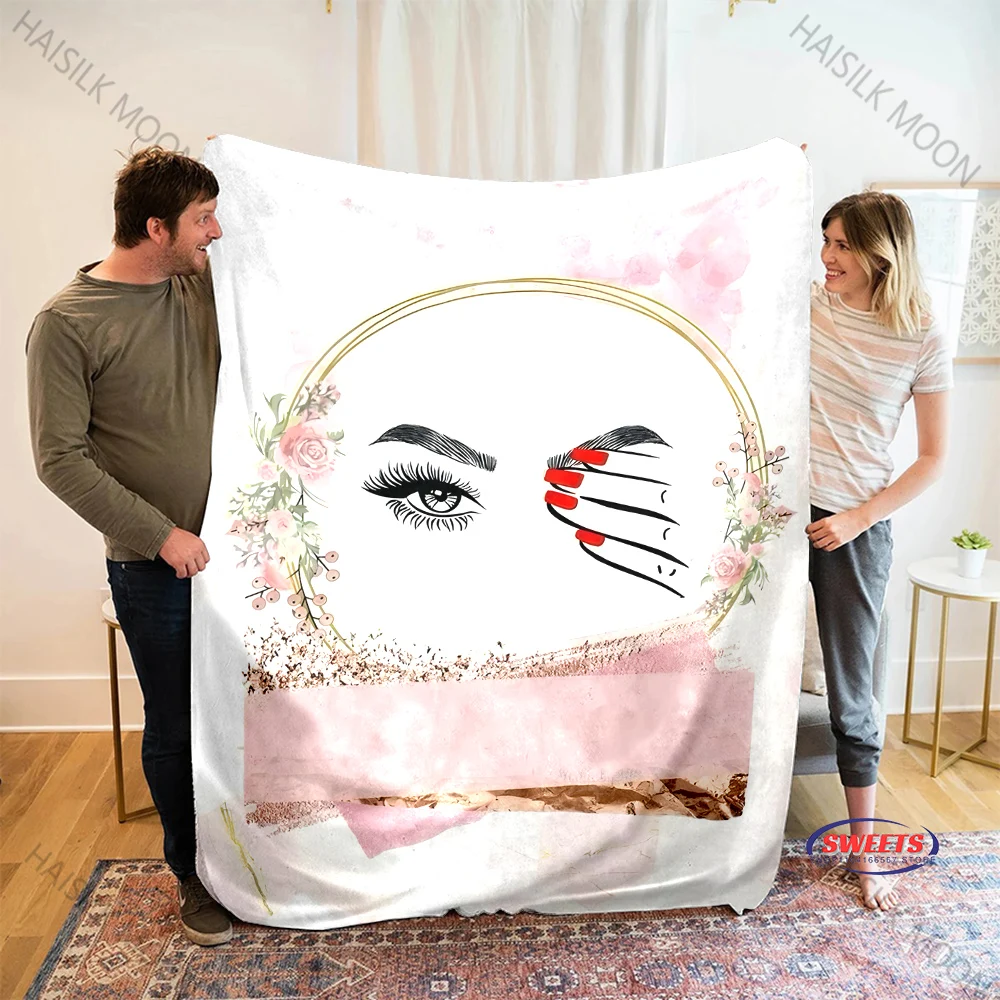 Beautiful Eyelash Print All-Season Lightweight Blanket, Ultra Soft, Cozy-Fuzzy Flannel Fleece for Couch, Sofa, Bed, Travel, King