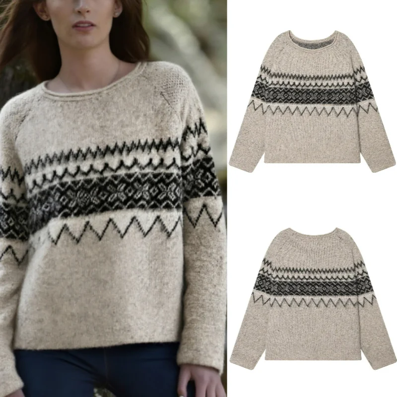 

Autumn 2025 Fashion Trendy Sexy Women's Color-Rubbing Effect Jacquard Knit Sweater