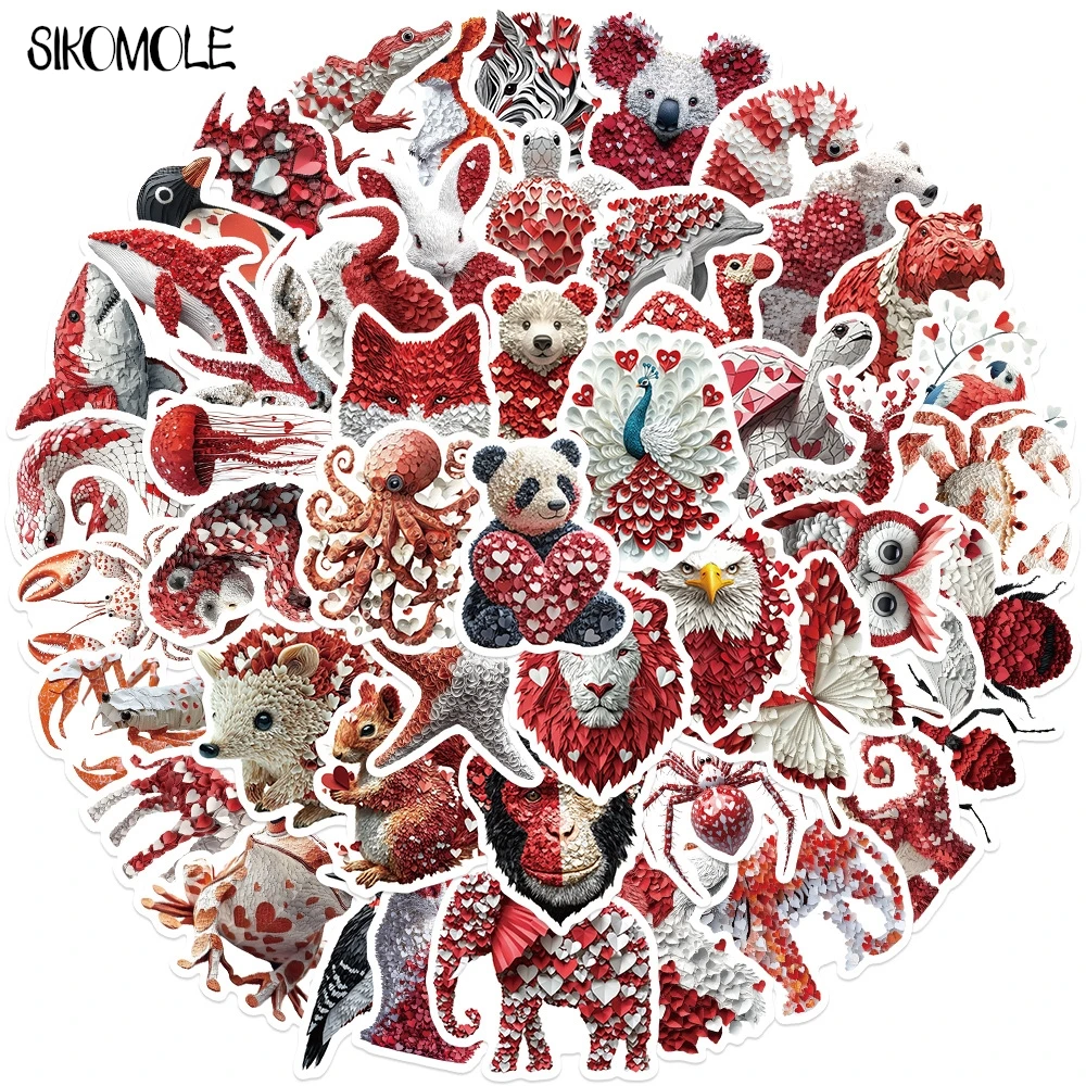 10/30/50pcs Red Paper Heart Animal Cartoon Graffiti Stickers Aesthetic DIY Fridge Laptop Phone Diary Stationery Sticker Kid Toy