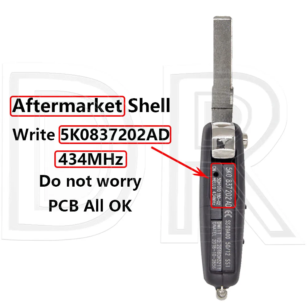 Grande Chip ID48 5K0837202AD 433MHz 5K0837202AE 315MHz Chiave A Distanza Dell'automobile Per VW Volkswagen Multivan T5 Sharan Caravelle 2009-2015