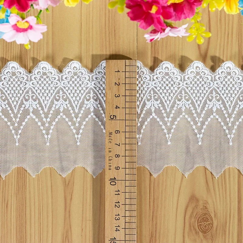 Embroidered Mesh Lace Garment Trim Trimmings, White, Beige, Black, Cotton, DIY, Sewing Accessories, 2Yard, Width 9cm