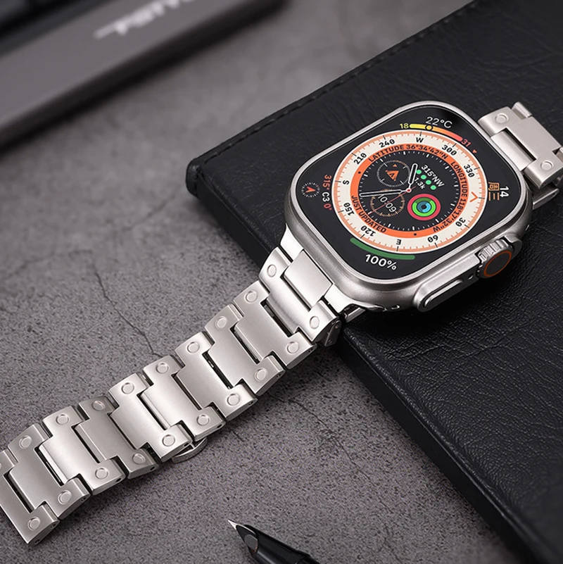 Pulseira de metal cor titânio para apple watch ultra 49mm pulseira de aço inoxidável para iwatch série 10 9 8 7 6 5 se 46mm 45mm 44mm 42mm