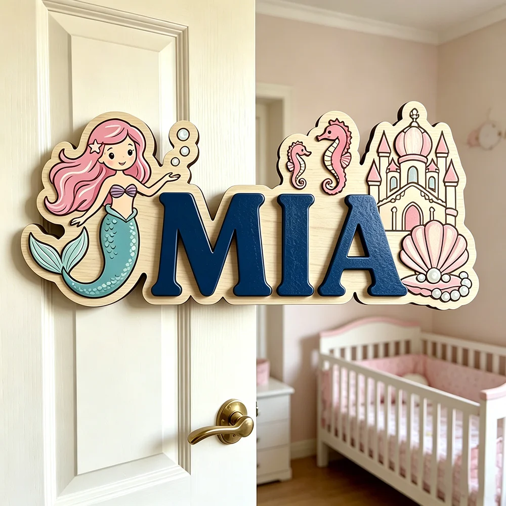 Whimsical Dragon & Crystal Cave Custom Name Plaque for The Dearest Baby, 3D Wooden Kids Door Sign with Fantasy Dragons & Runes,