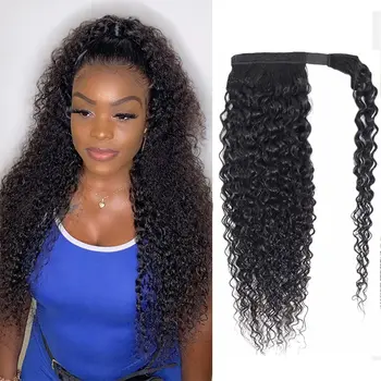 포니테일 익스텐션 인모 곱슬 랩 어라운드 포니테일, 클립이 있는 헤어 익스텐션, 10-32 인치 자연색 