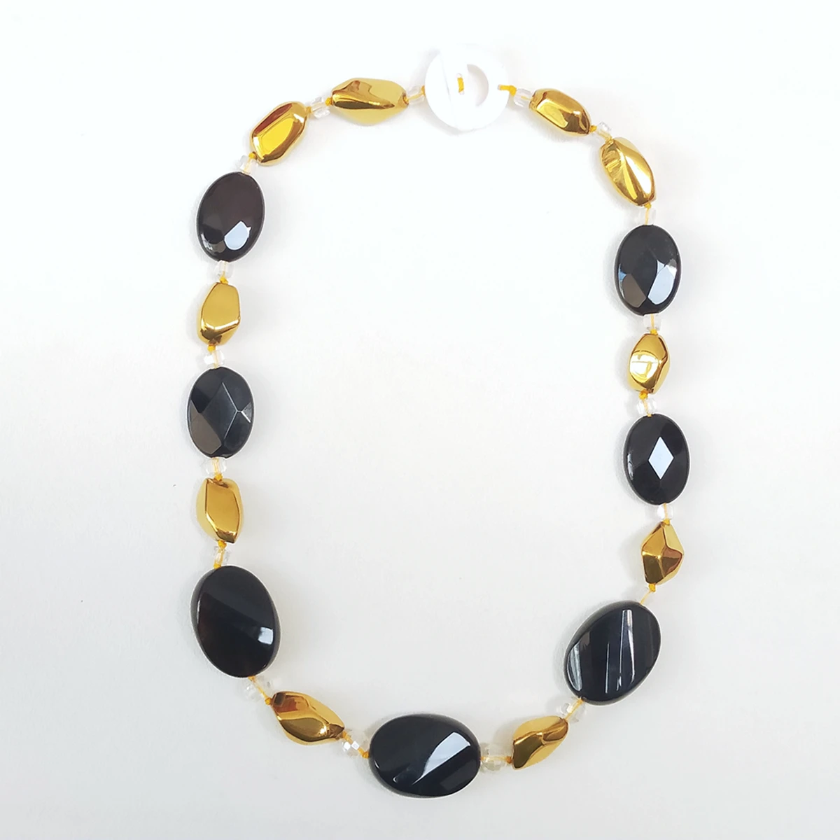 Lii Ji Real Stone Black Gold Color Agate Glaze Crystal Necklace 51cm Stock Sale Women Jewelry Gift