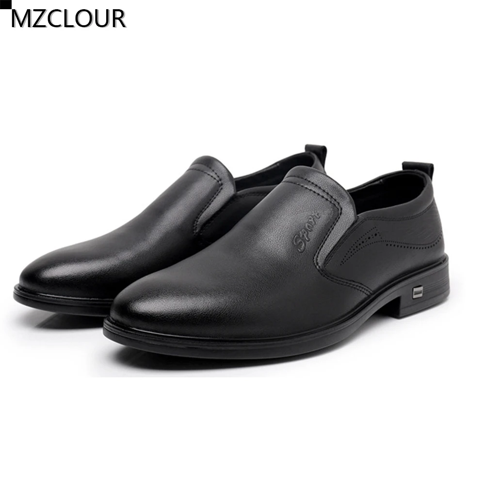 

Black Genuine Leather Slip-on Men's Formal Attire Shoe Letter Solid Color Casual Business Shoes