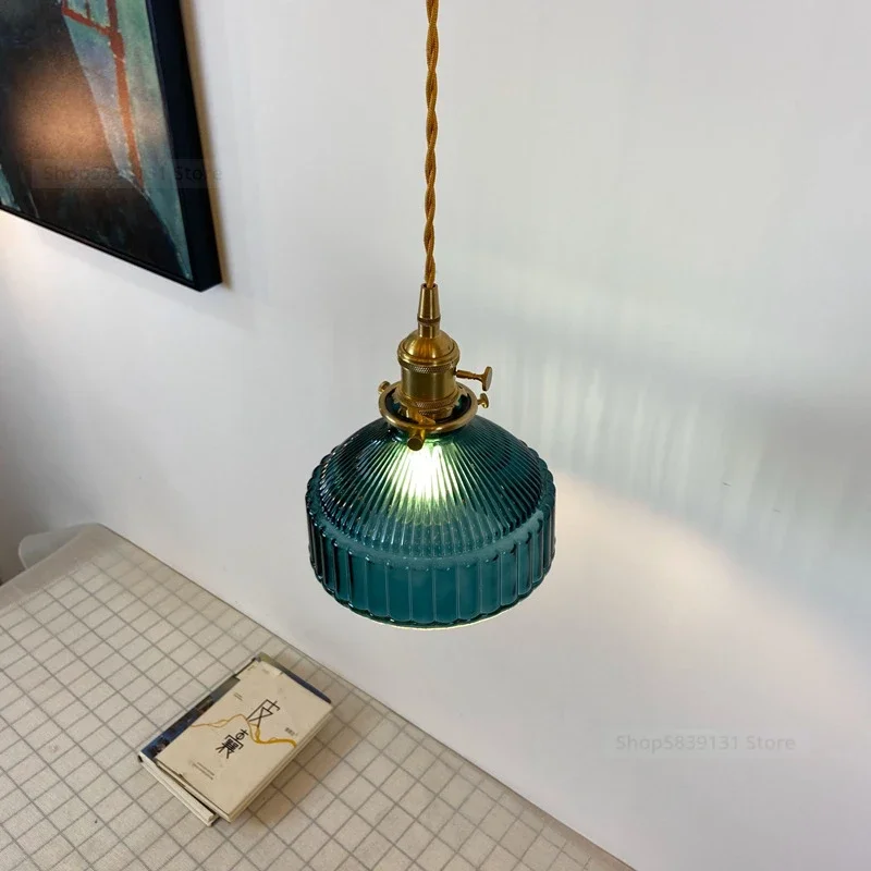 Japanese Indoor Pendant Lights Glass Luminaria Decoration Modern Brass Led Hanging Lamp for Bedroom Kitchen E27 Bulb Amber Gray