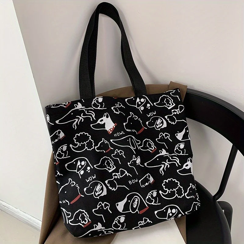 Canvas Tote Bag, Cute Style Bag With Artistic Cute Animal Hand-Drawn Illustrations, Large Capacity Shoulder Book Bag For Women