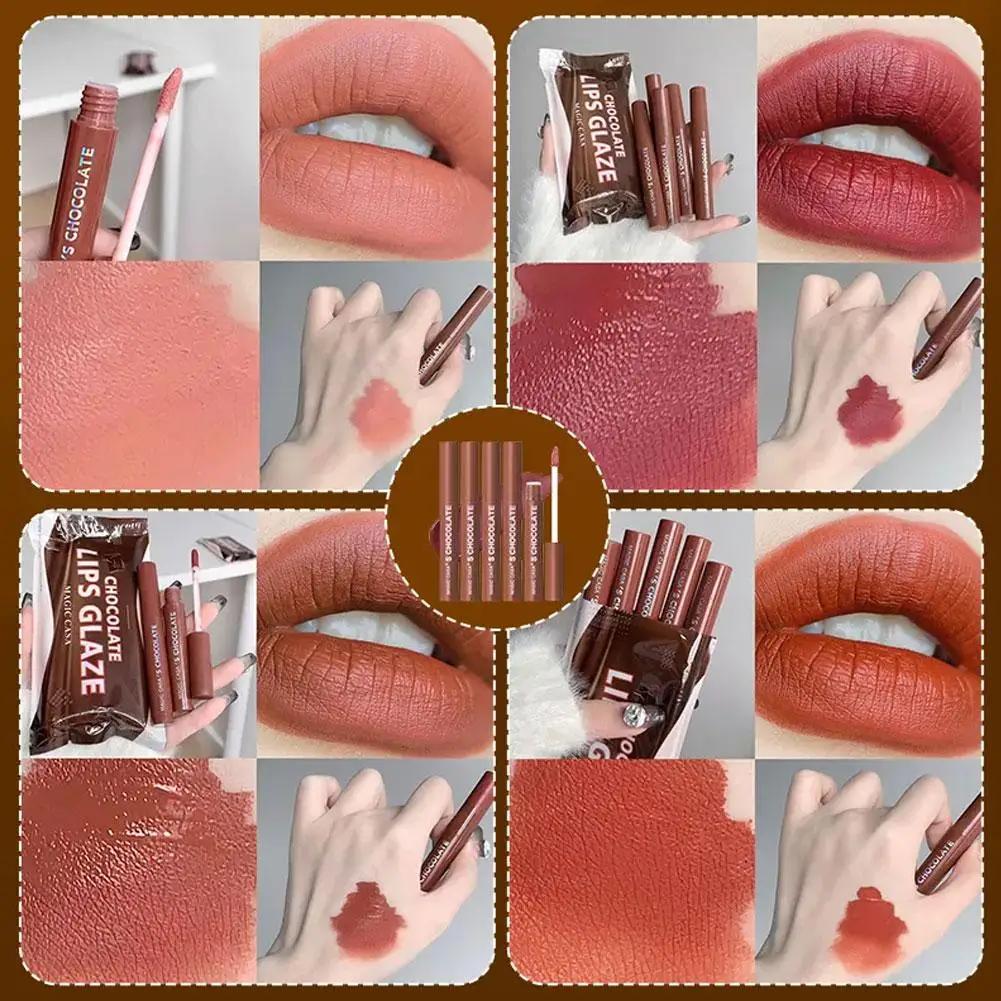 5 ألوان ماتي إنهاء أحمر الشفاه مقاوم للماء غير عصا كوب طويل الأمد يرطب المخملية الملمس البني ملمع الشفاه ماكياج الشفاه