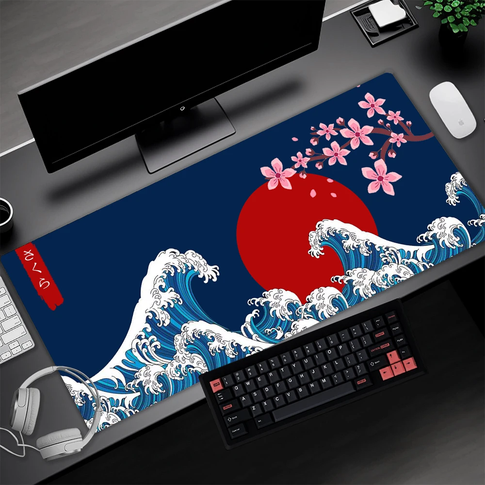 

Sakura Great Wave Mouse Pad Speed Gamer Mount Fuji Red Blue Desk Accessories Aesthetic Cherry Blossom Artsy Pads Mouse Support