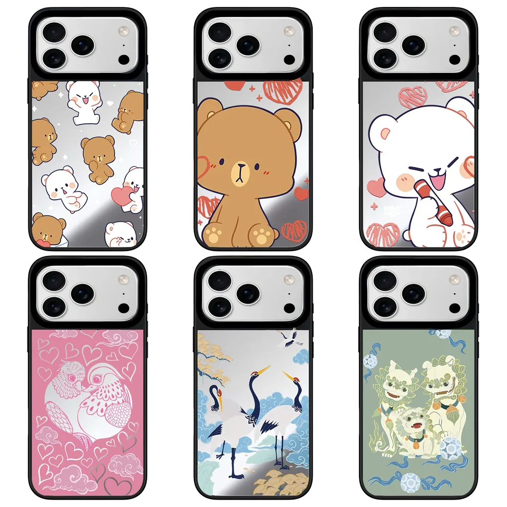 

Brown White Bear Mirror Surface Magnetic Phone Case Cover for IPhone 12 13 14 15 16 17 Pro Max Case for IPhone 17 Air
