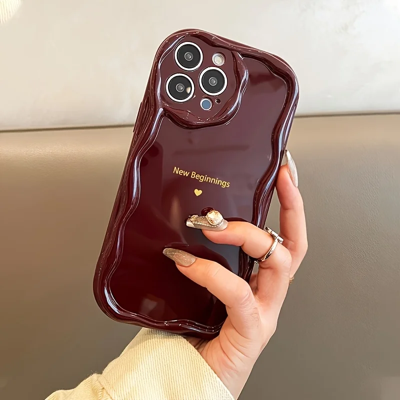 Neue Anfänge Retro Weinrote Wellenförmige Handyhülle für iPhone 17 15 13 11 12 14 16 17 Pro Max Plus mit Linsenschutz Silikonhülle für Damen – Detail 6