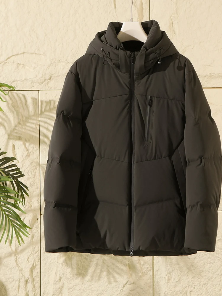 

Men's Outdoor Windproof Water-resistant 90 Du down Hooded Jaet Casual Busin Sle Thiened Long Sve Zipper Coat