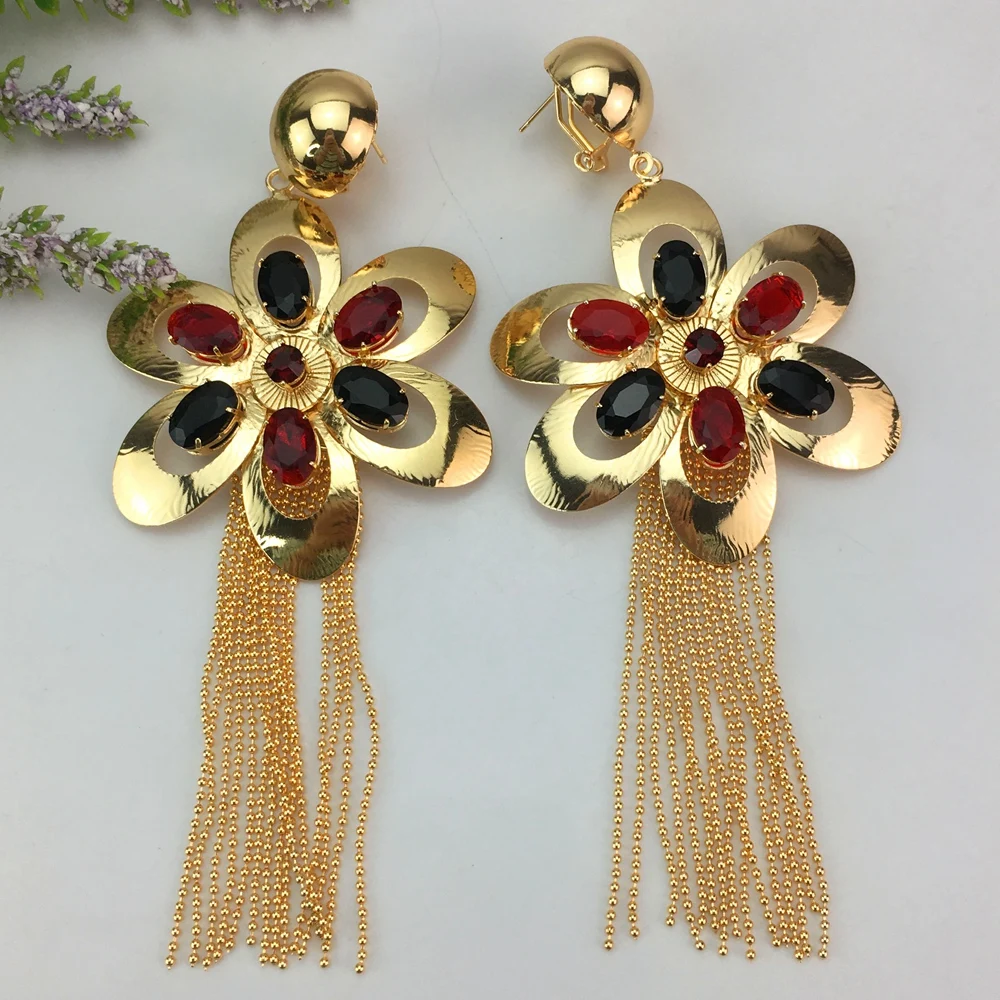 

EMMA Fashion Dubai Gold Color Big Flower Earrings Women Geometric Statement Drop Earring Female Oversize Bold Jewelry Accessory