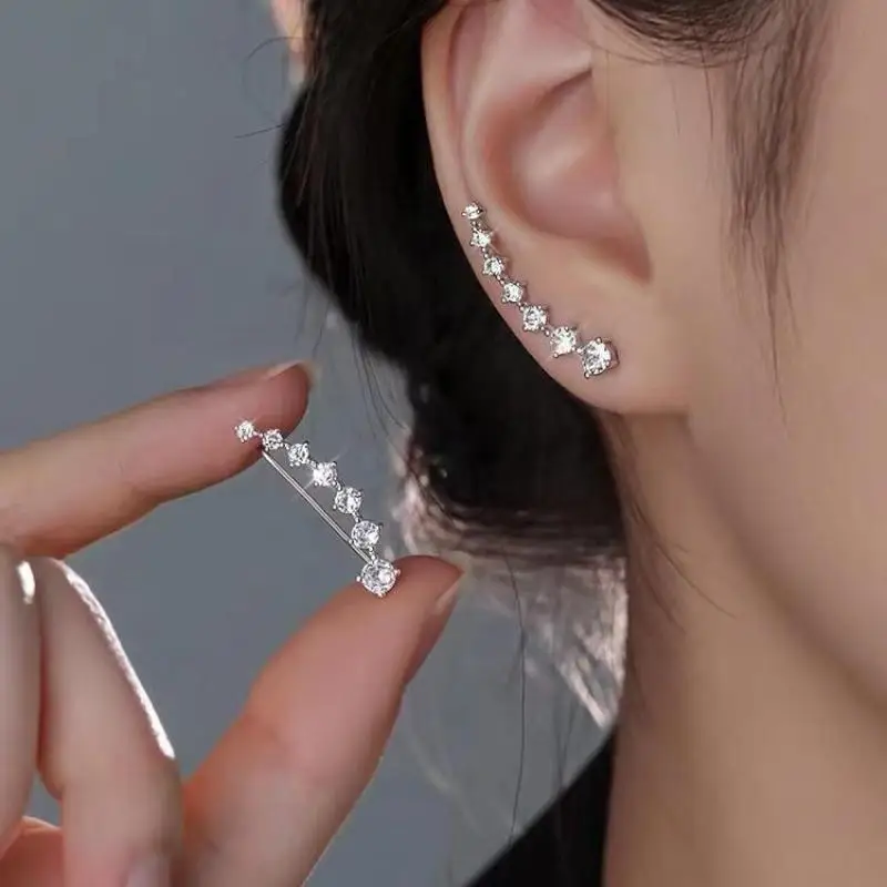 

Korean Fashion Seven Star Zircon Earrings For Women Jewelry 2024 Trending New Luxury Women's Crystal Stars Stud Earrings Gifts