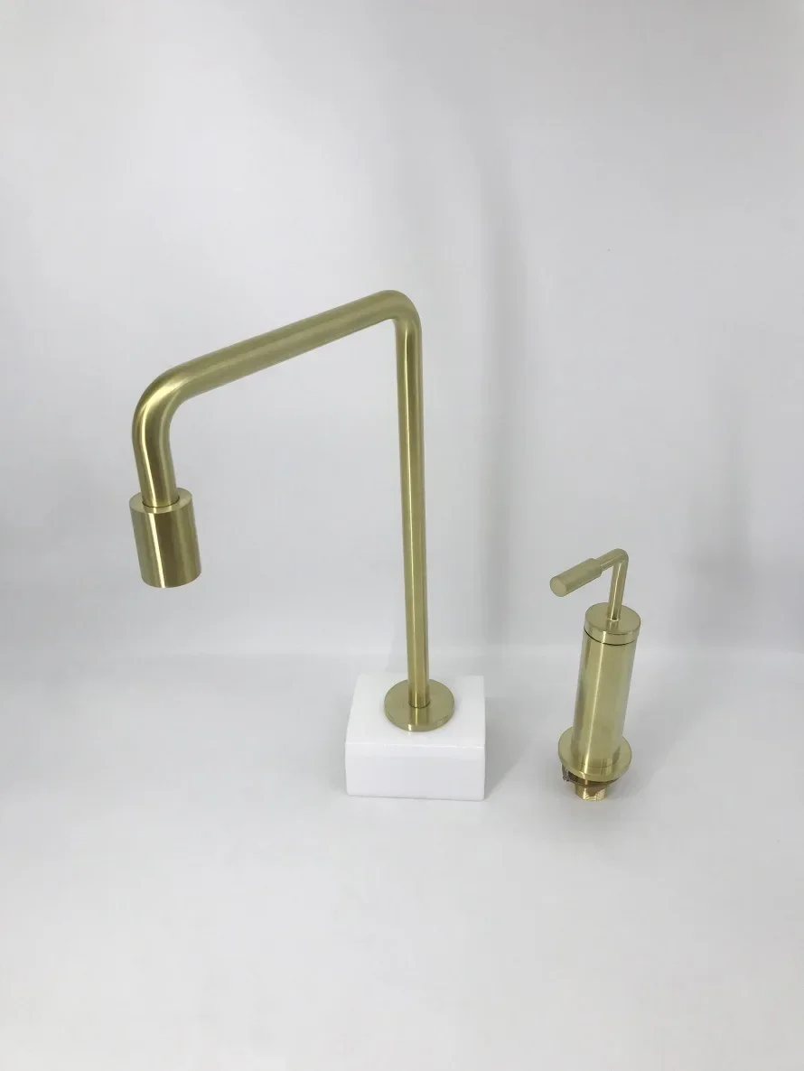 Seven-character tube split single handle, wire gold faucet double-hole surface, upper basin heightened faucet 31063