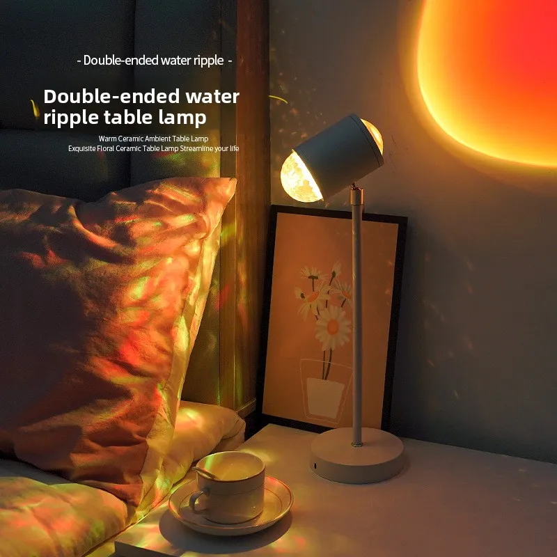 

Dynamic Rotating Ripple Light Atmosphere Projection Background Twin-Head Water Texture Desk Lamp Sunset Sunset Trendy Decor