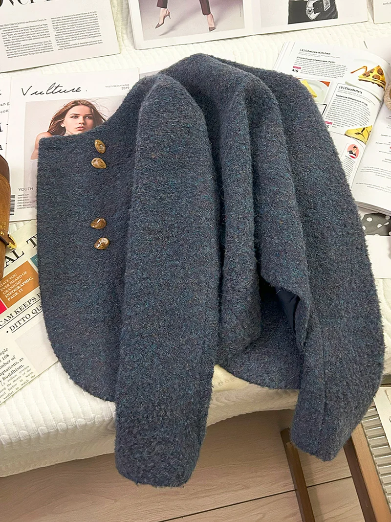 Kiesza lyte Fashion party 2024 Street Autunno Inverno Giacche corte di lana per le donne Cappotto di lana blu vintage stile Hepburn