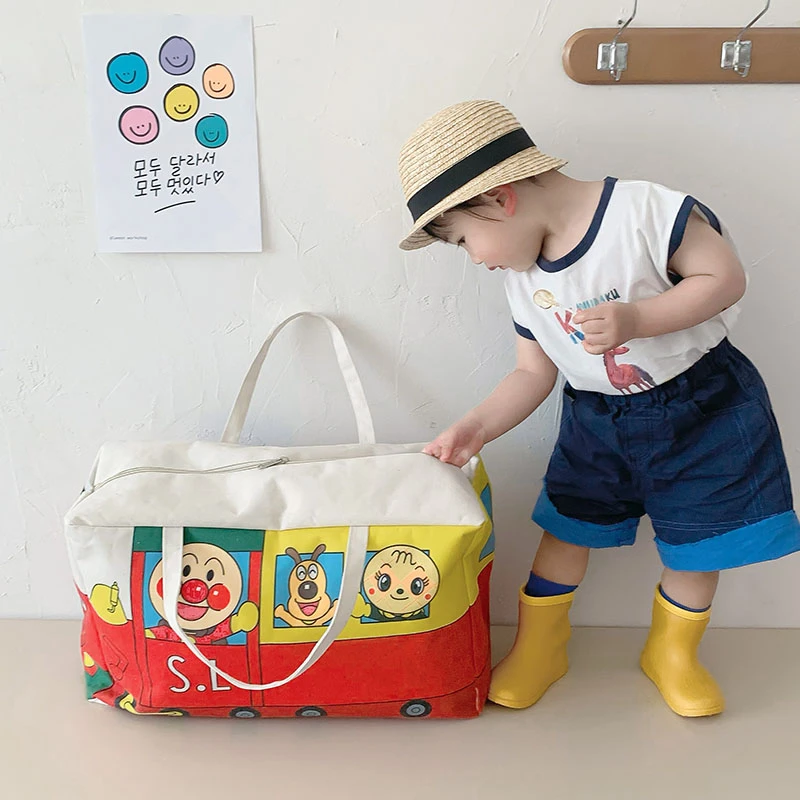 Japanese Cartoon Anpanman Extra Large Canvas Luggage Bag Home Clothes Storage Bag Travel Fitness Bag Girl Handbag Birthday Gift