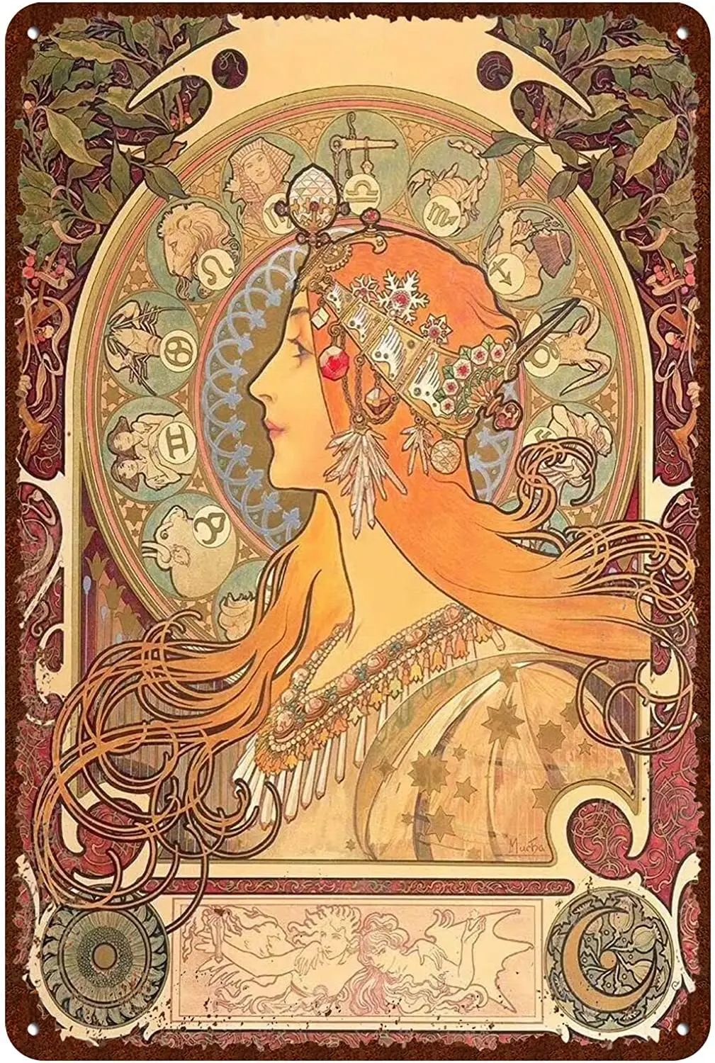 Retro Metal Tin Sign   Art Zodiac Wall Decor Vintage Advertising Poster by Alphonse Mucha Home Decoration Art Poster Metal Sign