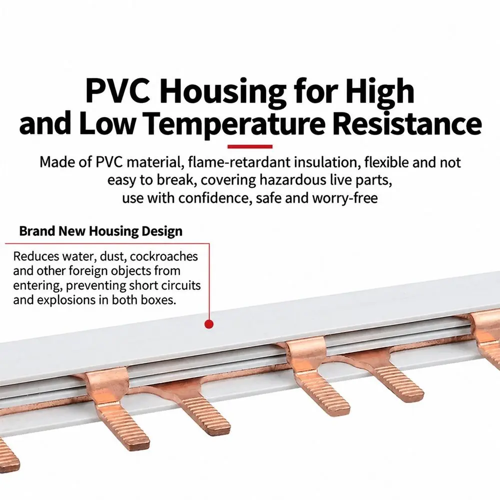 1Pcs 63A MCB Busbar 4-12 Way Red Copper Circuit Breaker Busbar PVC Flame Retardant 18/36mm Phase Spacing Copper Bus Bar