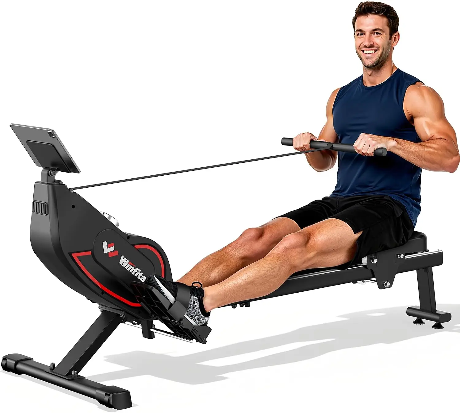 Rowing Machines for Home,Quiet Resistance Magnetic Rower Machine with 32 Levels,350lb Weight Capacity,Compact Dual Slide Rail,LE