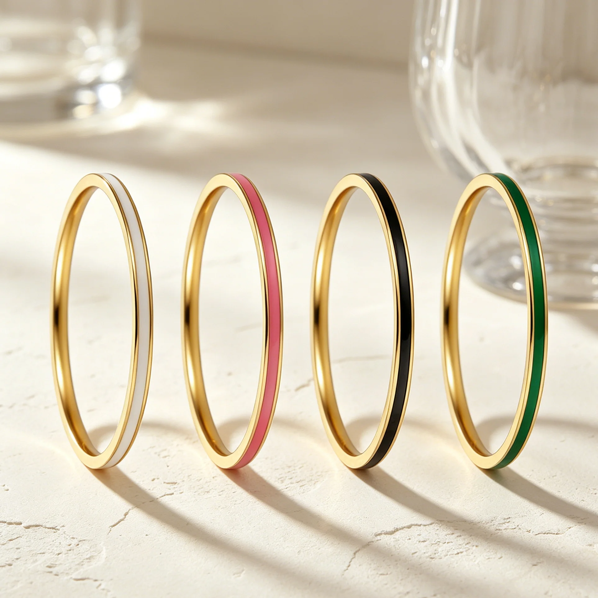 Trendiger 1mm Einfacher Ring Glücksbringer Rot Bunt Vergoldet Tropfen-Emaille Edelstahl Stapelbarer Schlichter Ring für Mädchen und Frauen