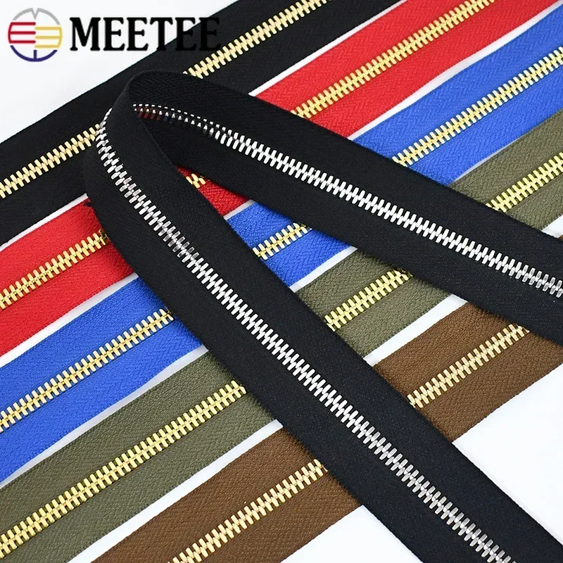 1Yard Meetee 5# Metal Zippers High Quality Tooth Double Pull Open-end Zips for Bags Garment Zip Repair Kit Sewing Accessories