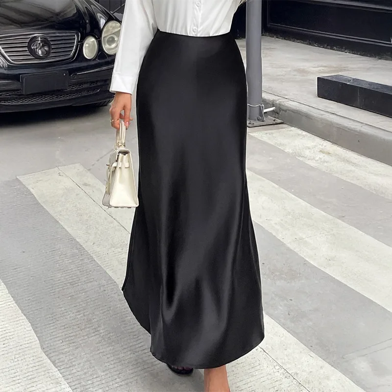 French Resort Style High-end Solid Color Long Skirt High Waist Fishtail Skirt