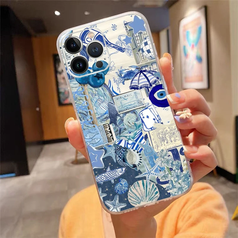 Niebieskie Morze Ocean Letnie Estetyczne Etui Na Telefon Do iPhone 16 15 14 Pro Max 16 15 14 13 12 Pro 15 Plus iphone 11