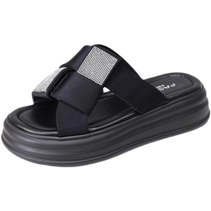 House Slippers Platform Female Shoes Slides Lady Summer Clogs Woman Med 2023 Flat Rubber Girl Beach Bonded Leather PU Shoes Summ