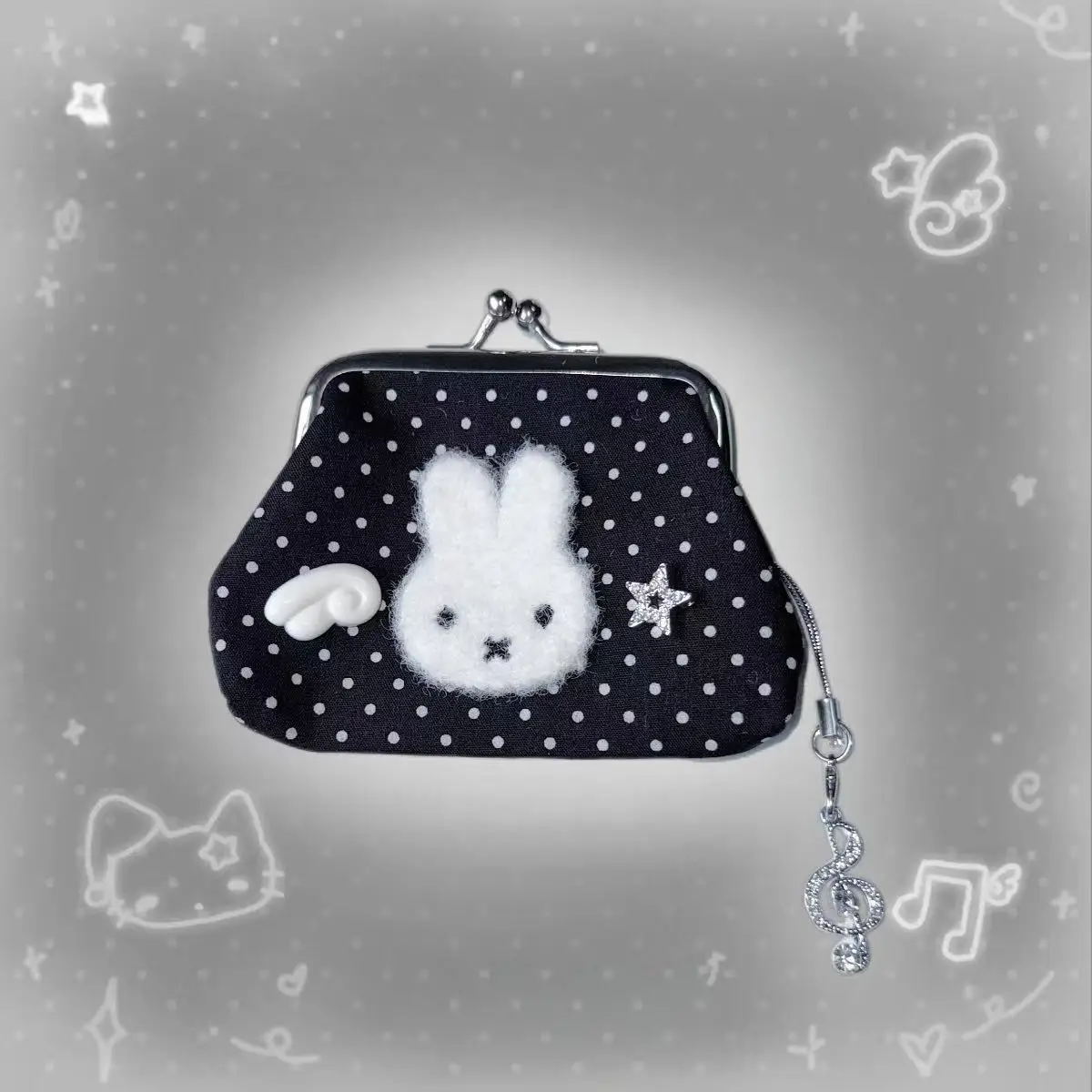 Cute Miffy Rabbit Polka Dot Handmade Angel Wing Vintage Y2K Star Note Mini Earphone Bag Coin Purse Girly Portable Kawaii Lovely - view 4