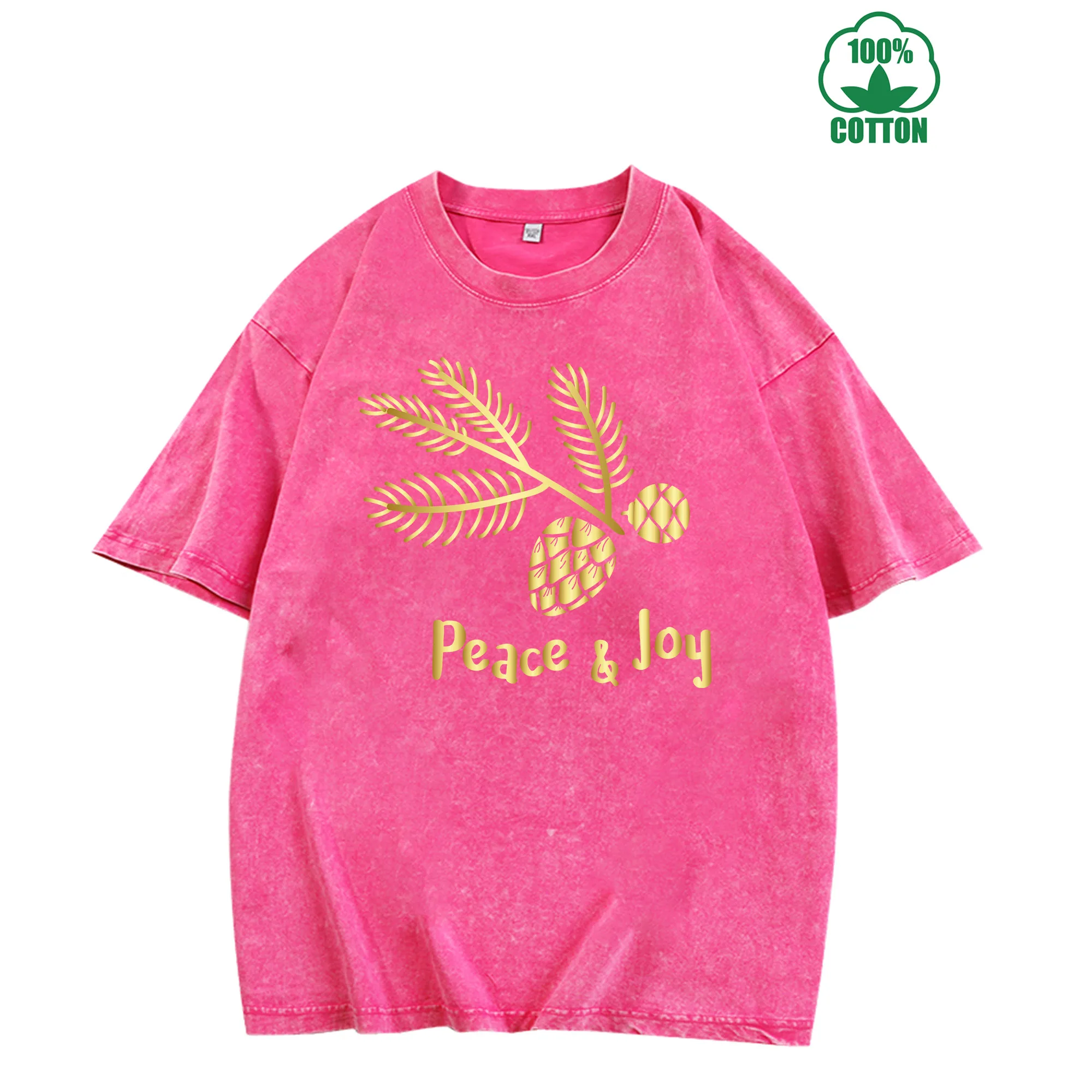 

Christmas Peace Joy Graphic Print Vintage Washed T-Shirt 230g 100% Cotton Unisex Comfortable Oversized Streetwear