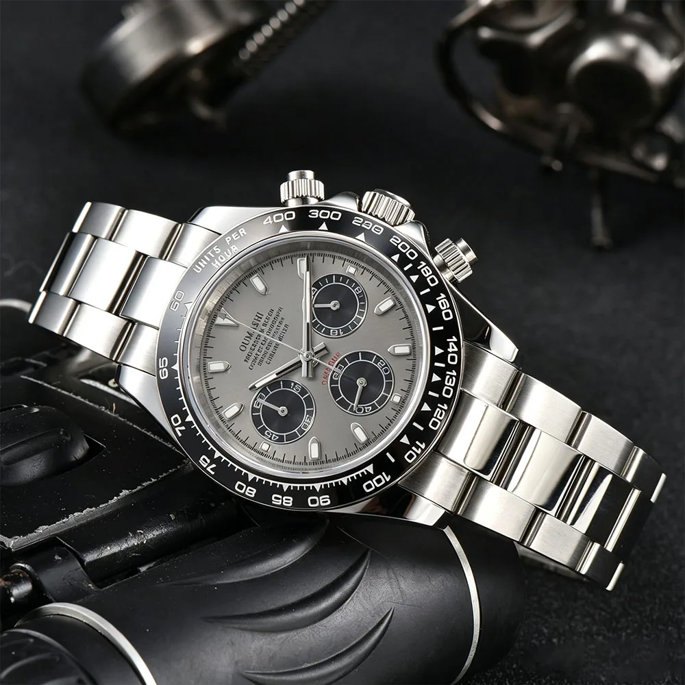 33.5mm  VK63 Quartz Watch Men's Watch Sapphireglass stainlesssteel waterproofcase Metal inlaid ceramic bezel Quartz timing Watch