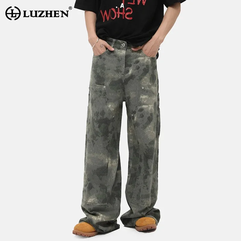 

LUZHEN Pants Printed Straight Cargo Denim Fashion Men Camouflage 2025 New High Quality Loose Casual Jeans Wide Leg Street JY5570
