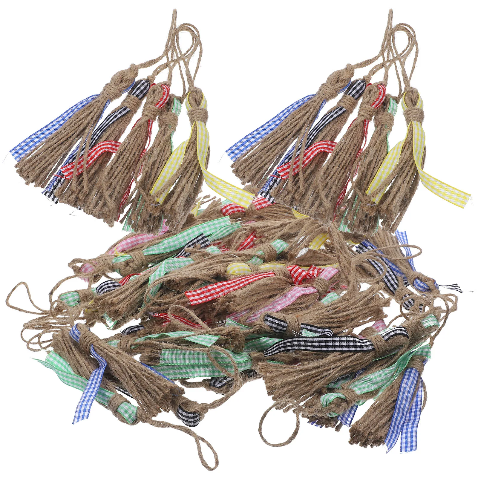 

50pcs Vintage Style Tassel Decorations Natural Hemp Rope Mini Tassels Wood Beads Garland Diy Keychain Craft Ornament Accessories